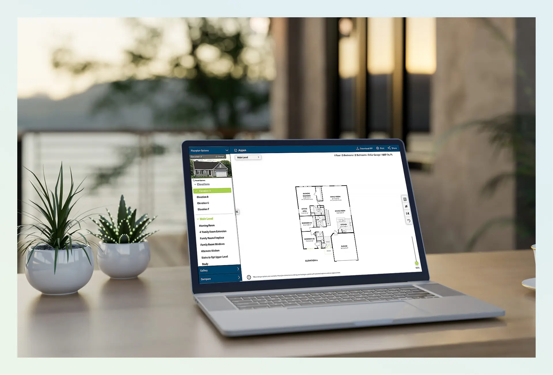Screenshot of selecting an interative floorplan and customizing that floorplan on our website