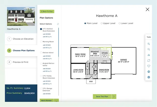 Screenshot of selecting an interative floorplan and customizing that floorplan on our website
